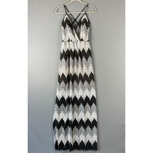 Dress The Population Lucia Dress Womens Medium Black White Crochet Chevron Maxi